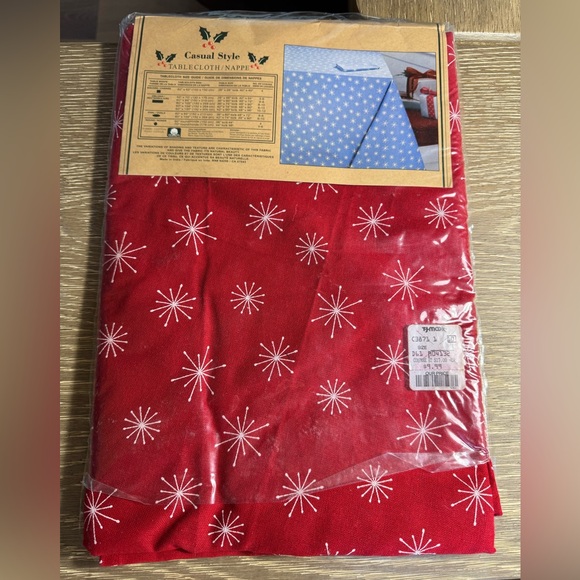 Red Tablecloth 60” Round White Starbursts Asterisks, Holiday Christmas Valentine - Picture 4 of 4
